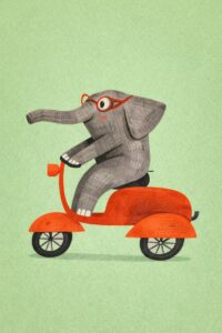 Scooter Süren Gözlüklü Fil Tablosu