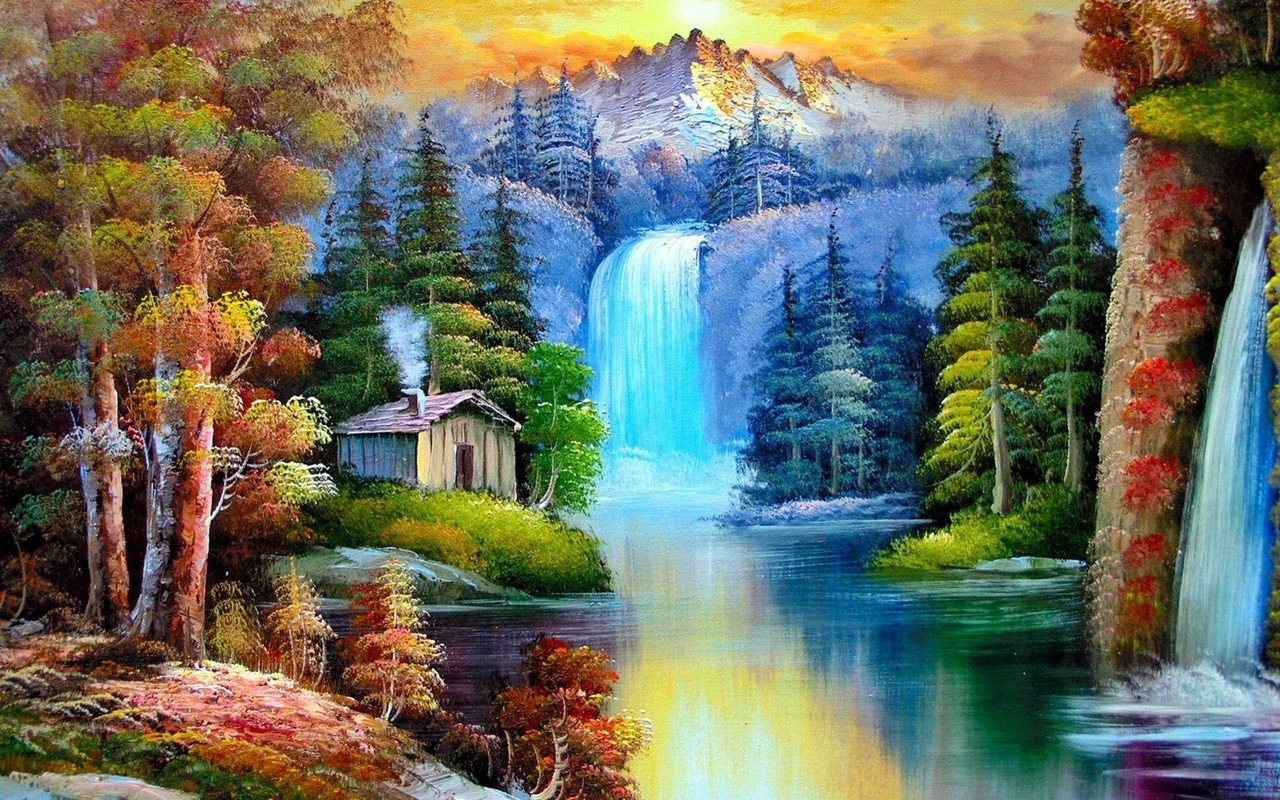 Şelale ve Orman Evi Tablo