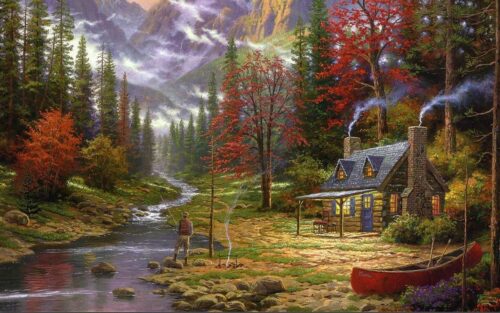 Sonbahar Dere ve Orman Evi Tablo