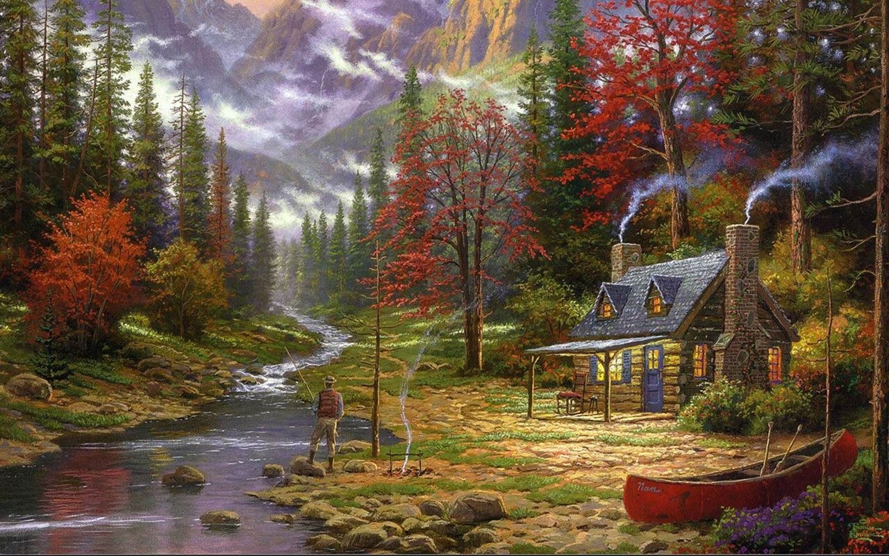 Sonbahar Dere ve Orman Evi Tablo
