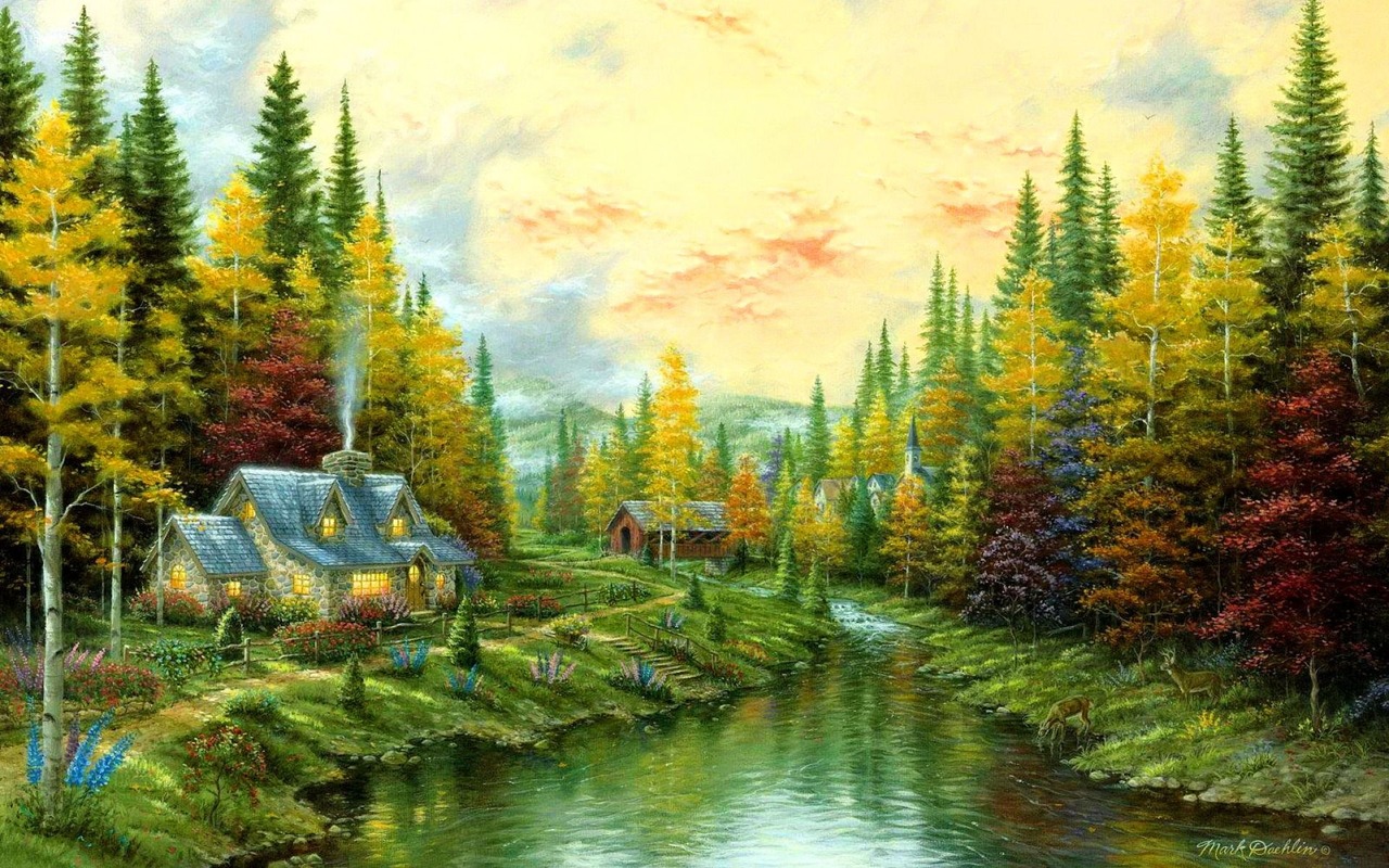 Sonbahar Ormanı ve Orman Evi Tablo