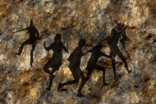 Taş Duvarda Dans Eden Siluetler Tablo