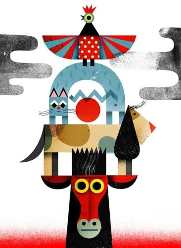 Totem Hayvan Kompozisyonu Tablo
