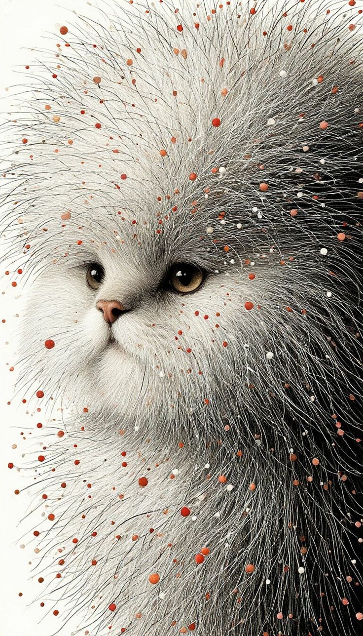 Tüylü Beyaz Kedi Çizgi Sanatı Tablo