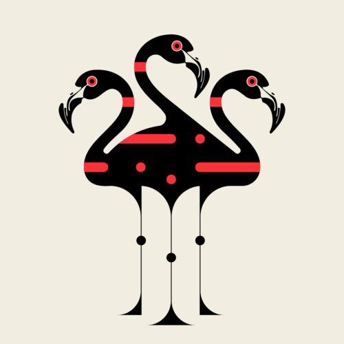 Üç Başlı Geometrik Flamingo Tablo
