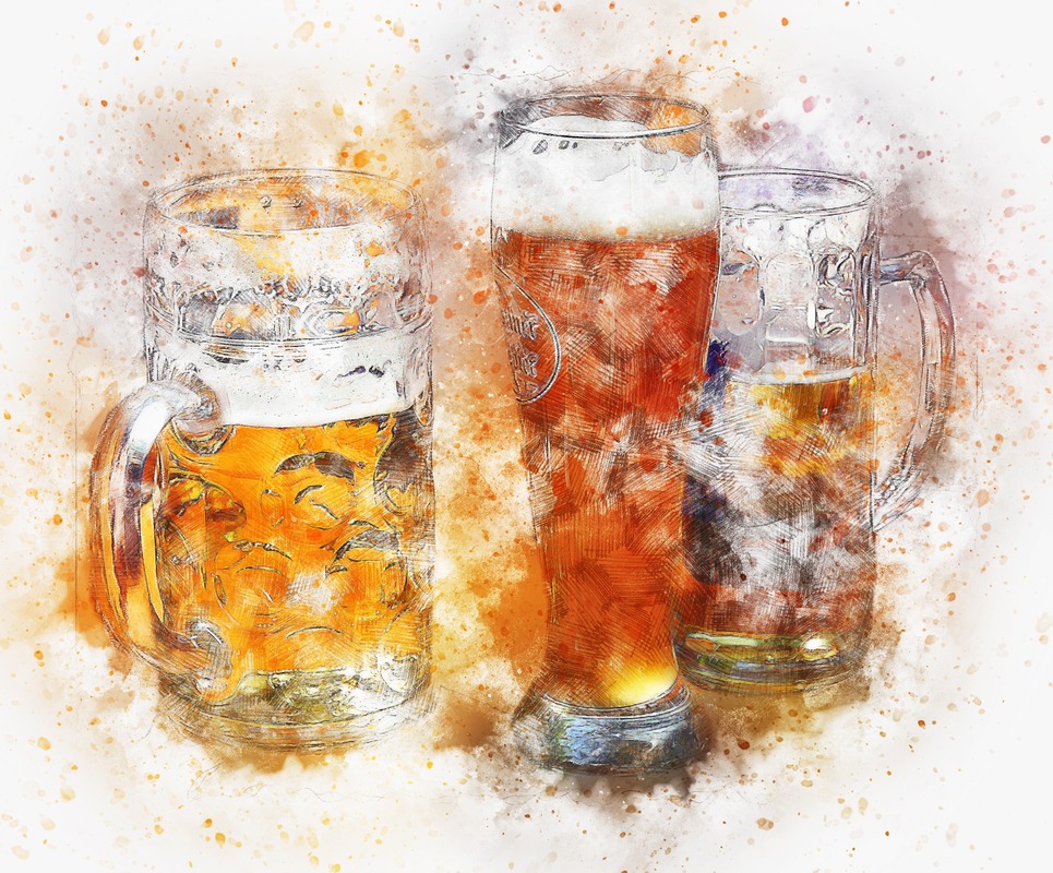 Üç Bira Bardağı Suluboya Tablo