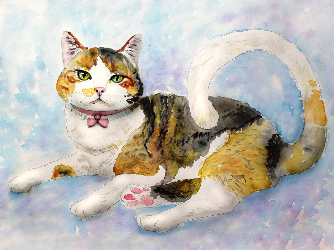 Üç Renkli Kedi Suluboya Tablo