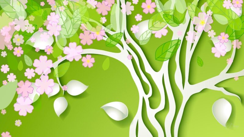 Yeşil Ağaç ve Pembe Çiçekler Tablo - kanvas ve cam tablo | Dekolata