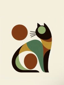 Yeşil Kahve Geometrik Kedi Tablosu