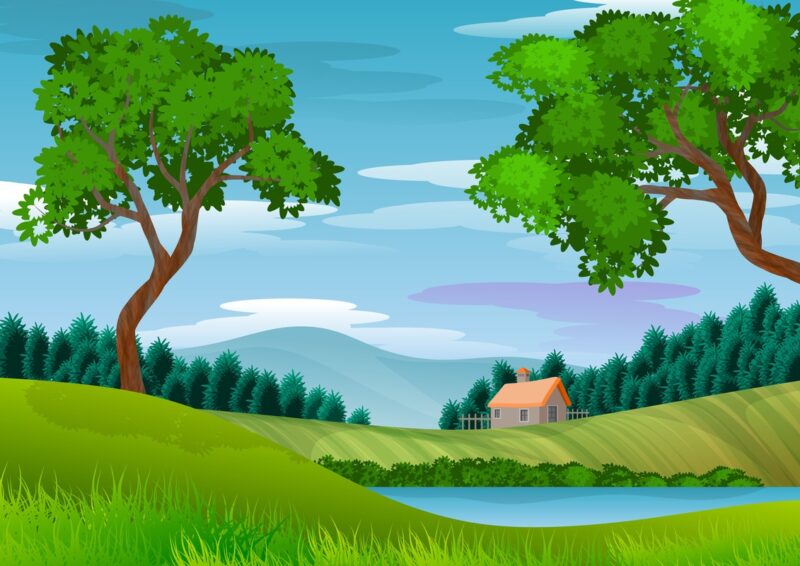 Yeşil Tepeler ve Göl Kenarında Ev Tablo - kanvas ve cam tablo | Dekolata