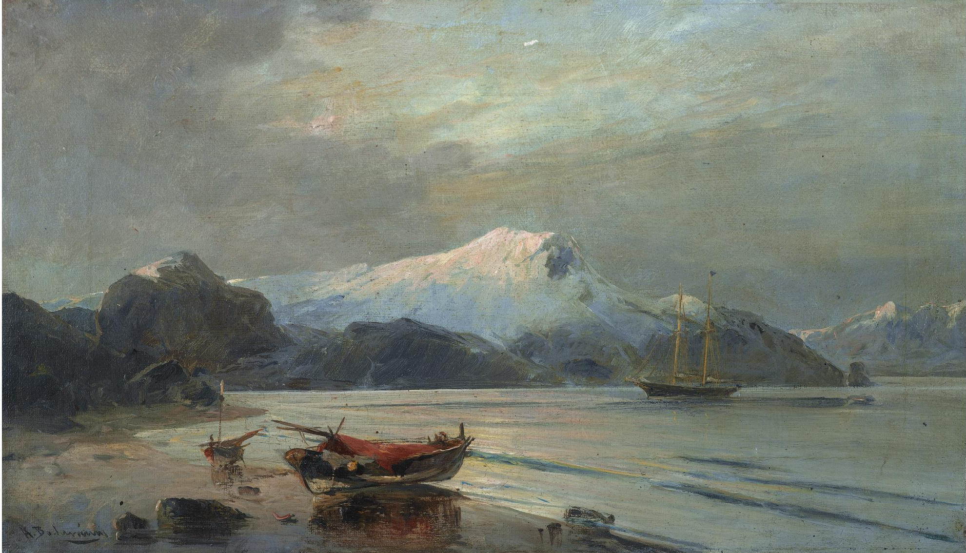 Bay with boats - Konstantinos Volanakis Tablo