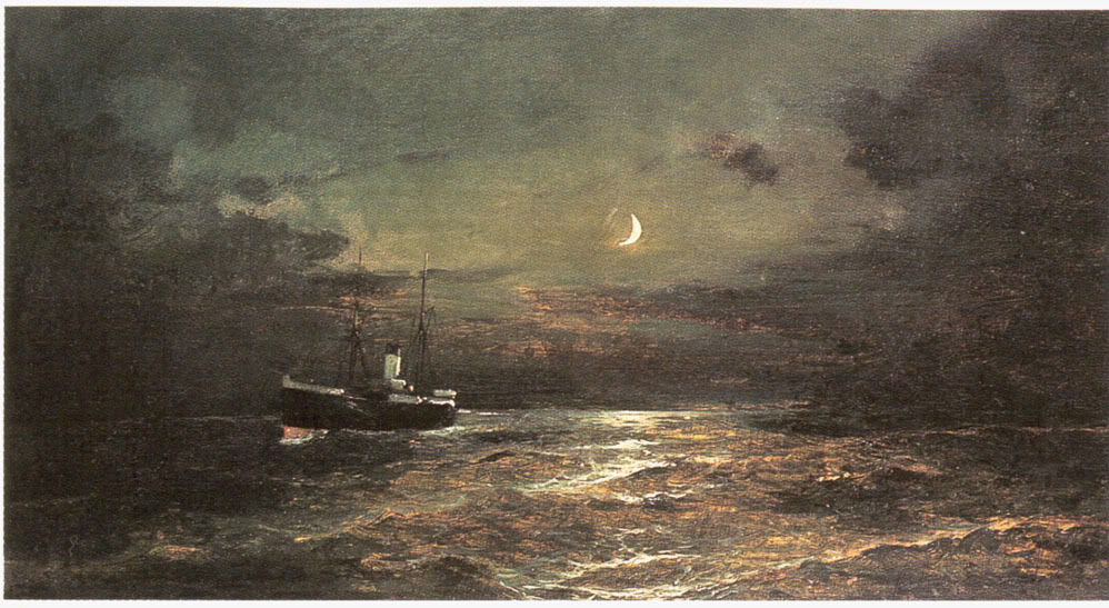 Boat at moonlight - Konstantinos Volanakis Tablo