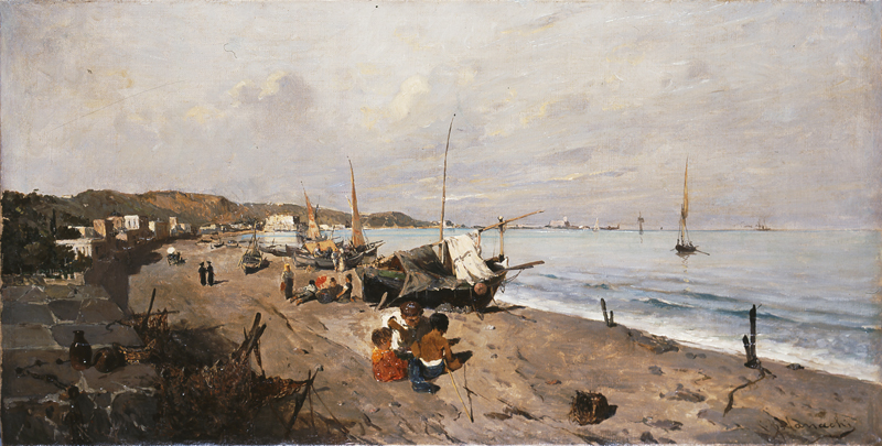 Boats and Children on the Beach (1875) - Konstantinos Volanakis Tablo