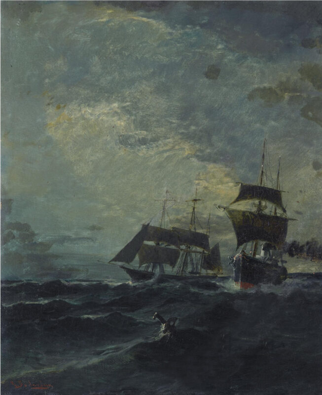 Boats at the sea - Konstantinos Volanakis Tablo