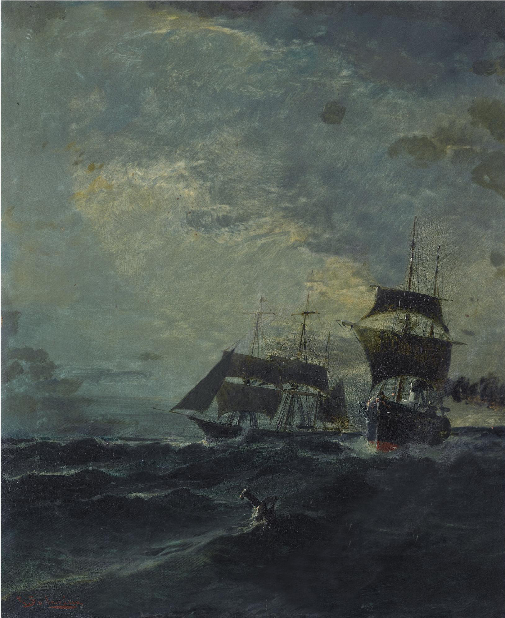 Boats at the sea - Konstantinos Volanakis Tablo