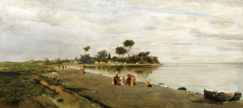 Elegant figures at the shore - Konstantinos Volanakis Tablo