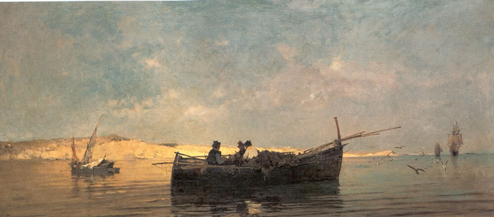 Fishing boat at dusk - Konstantinos Volanakis Tablo