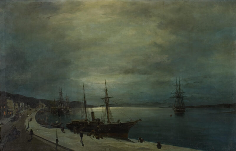 Moonlit harbour - Konstantinos Volanakis Tablo
