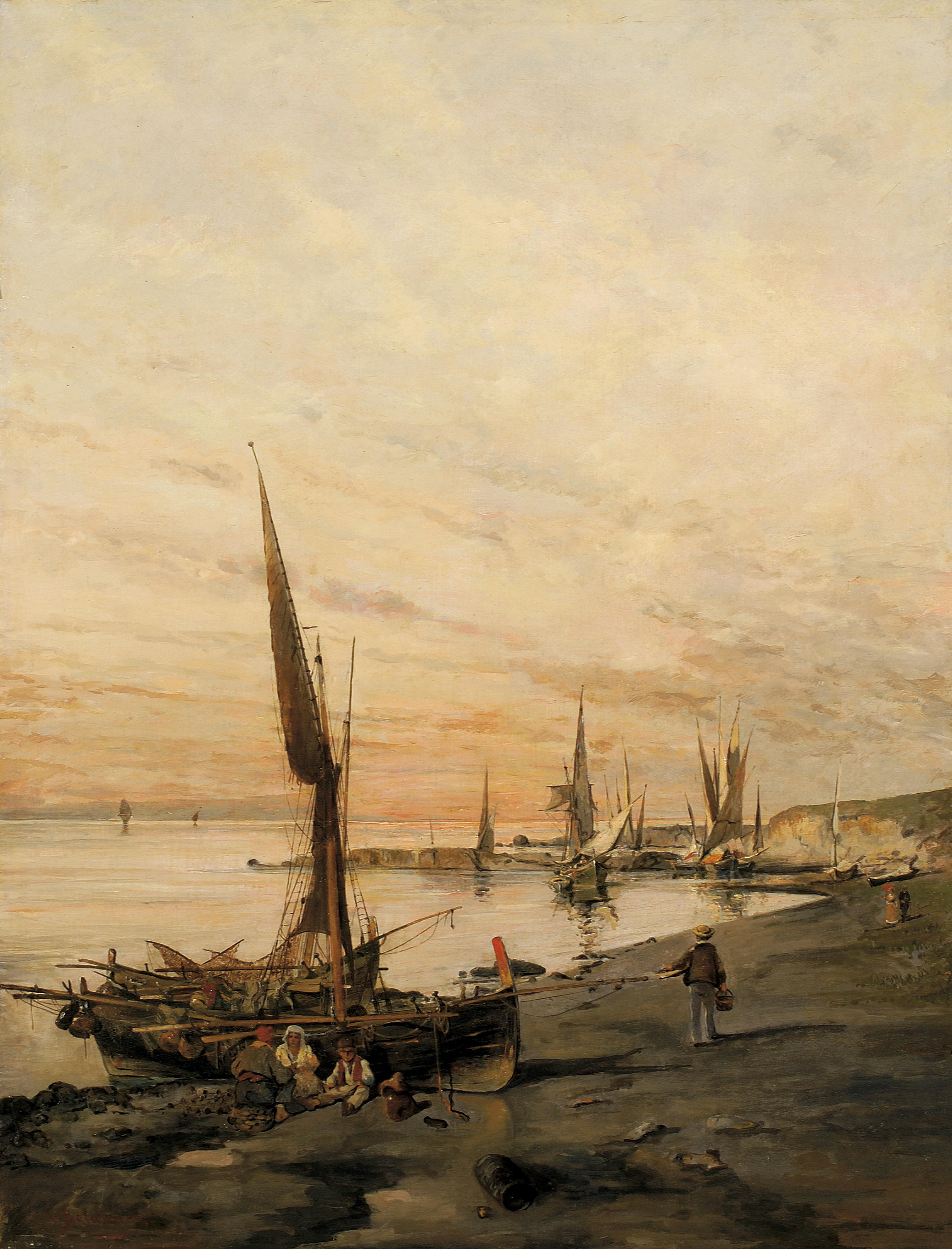 Sunset over the bay - Konstantinos Volanakis Tablo