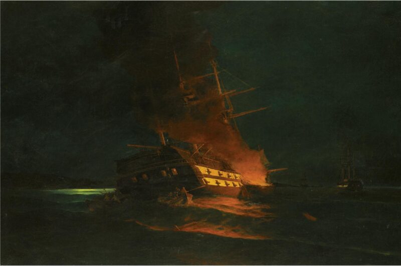 The burning of a Turkish frigate - Konstantinos Volanakis Tablo