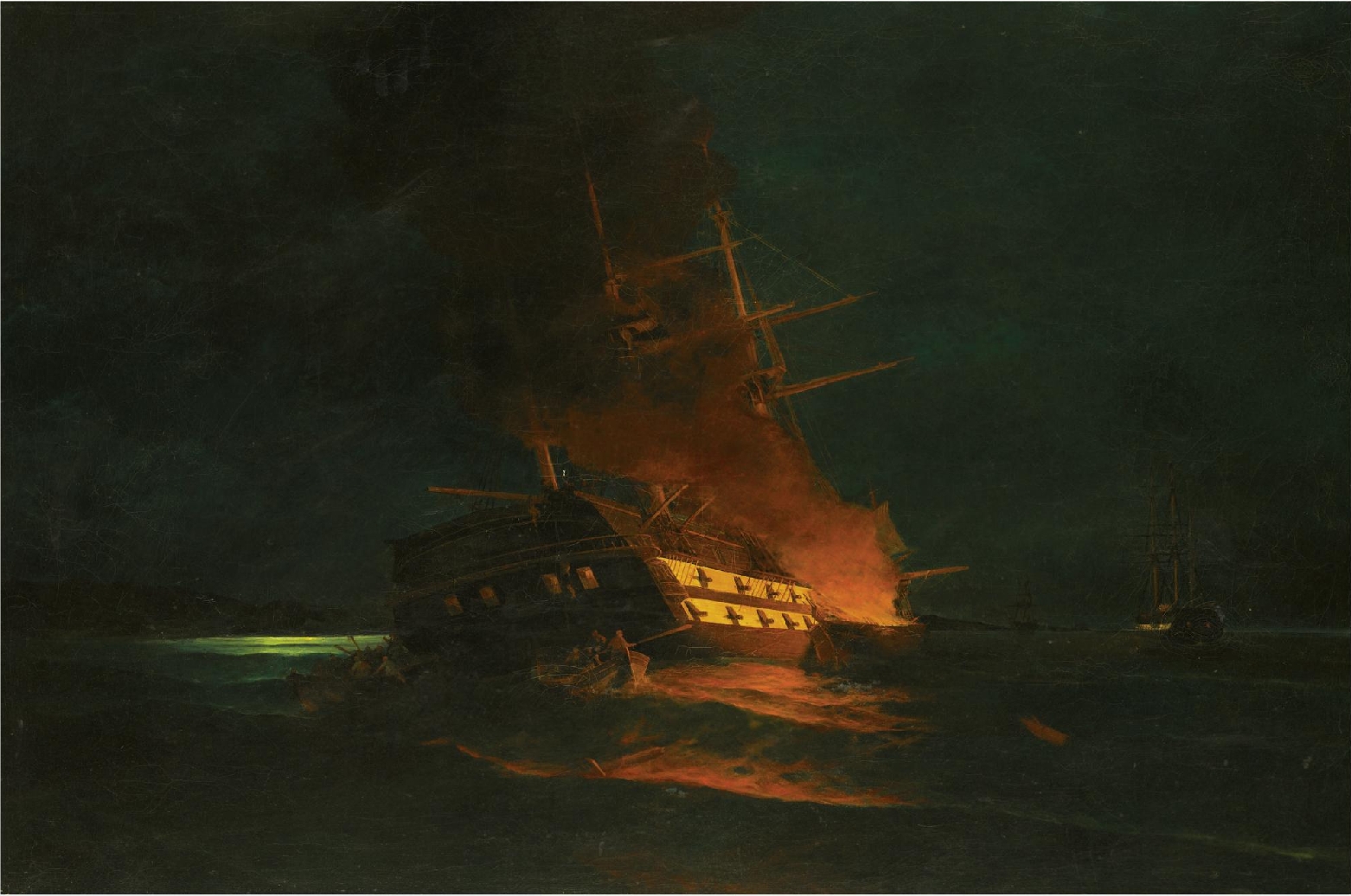 The burning of a Turkish frigate - Konstantinos Volanakis Tablo