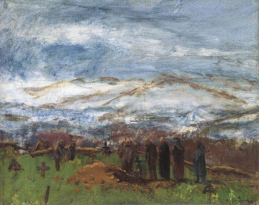 Burial in the Carpathian Mountains (1917) - Laszlo Mednyanszky Tablo