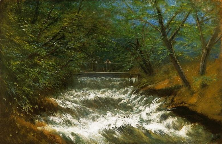 Burring Brook with Bridge - Laszlo Mednyanszky Tablo