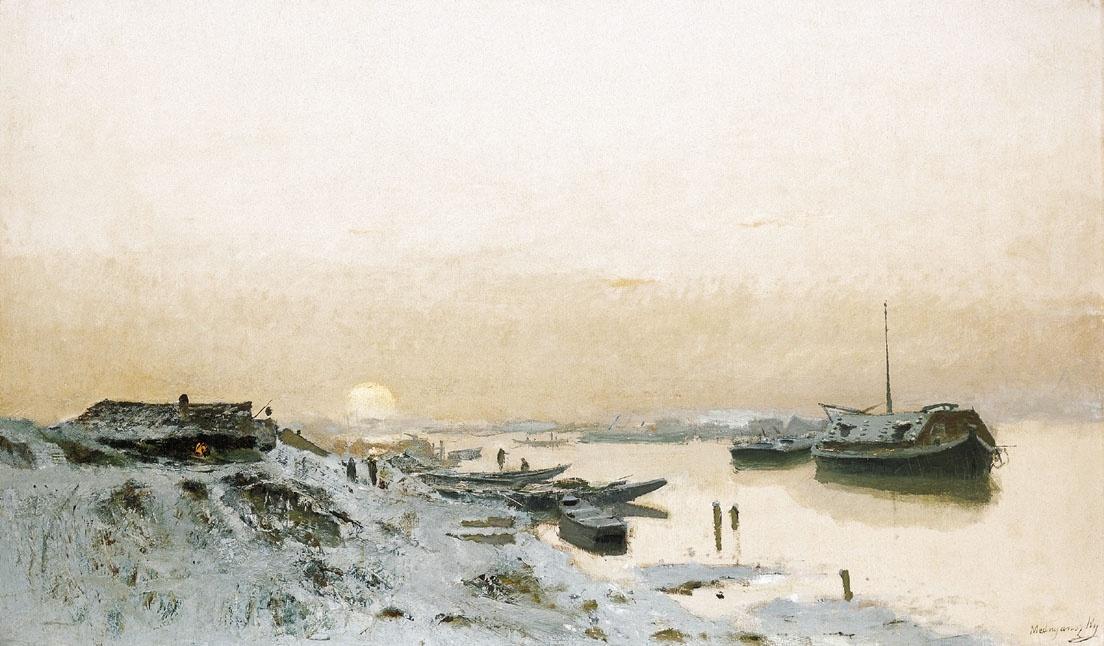 Sunrise in the Snowy Riverside - Laszlo Mednyanszky Tablo
