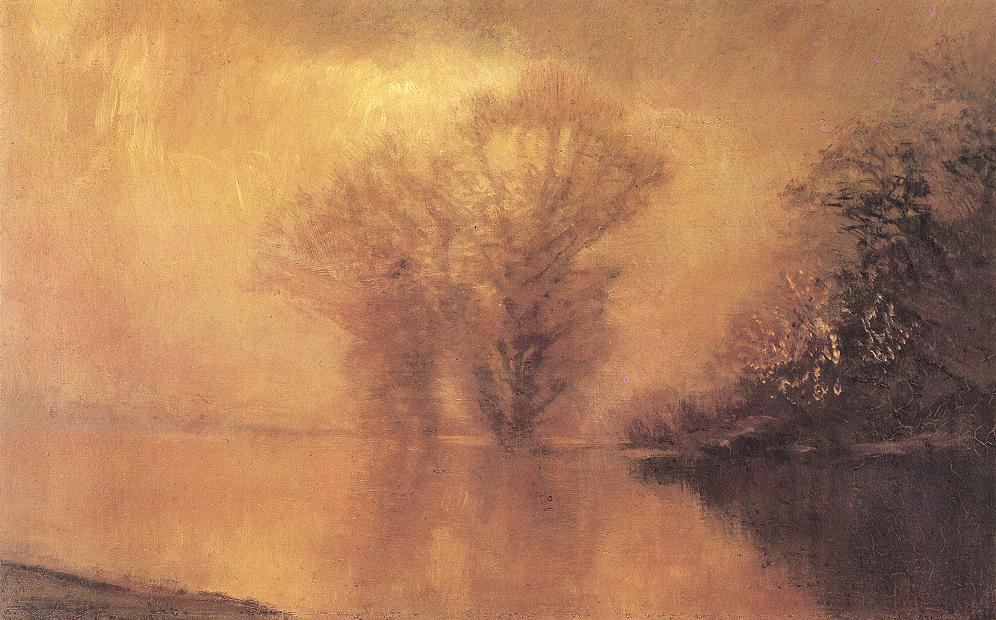 Waterside Scene in Luminescent Haze - Laszlo Mednyanszky Tablo
