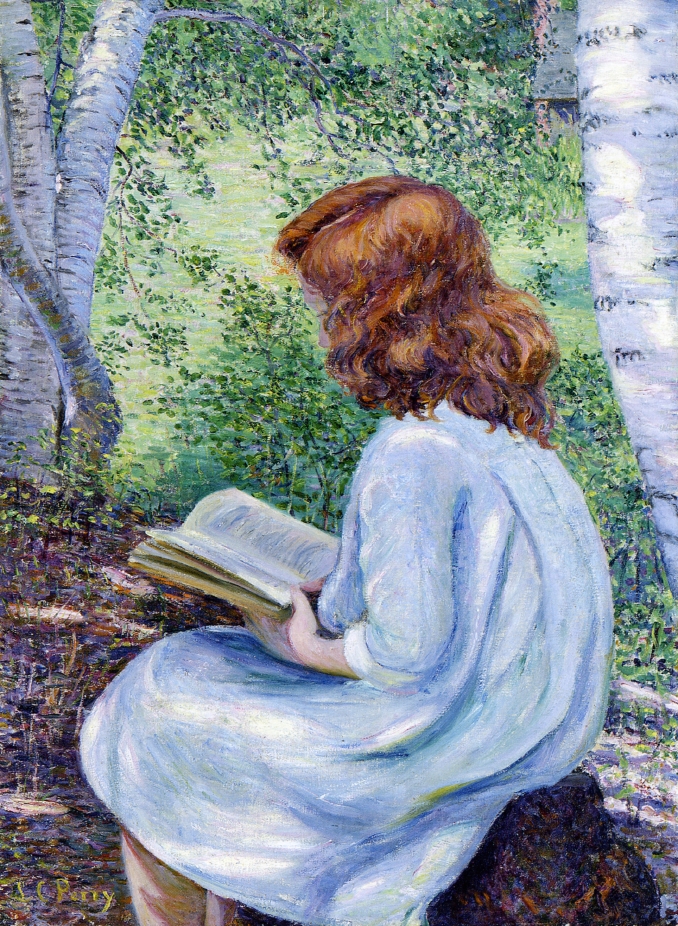 Child with Red Hair Reading - Lilla Cabot Perry Tablo