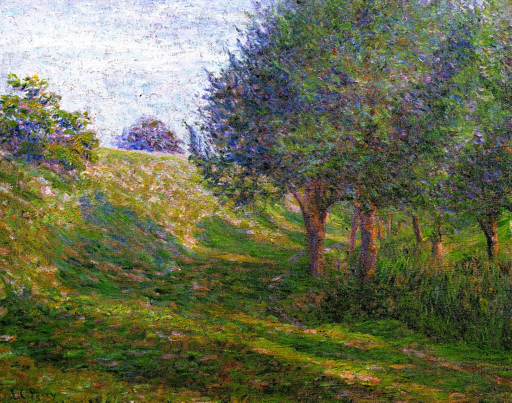 Late Afternoon Giverny (also known as Railway Embankment Giverny, Normandy Landscape) - Lilla Cabot Perry Tablo