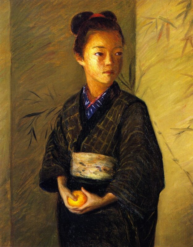 Portrait of a Young Girl with an Orange (1901) - Lilla Cabot Perry Tablo