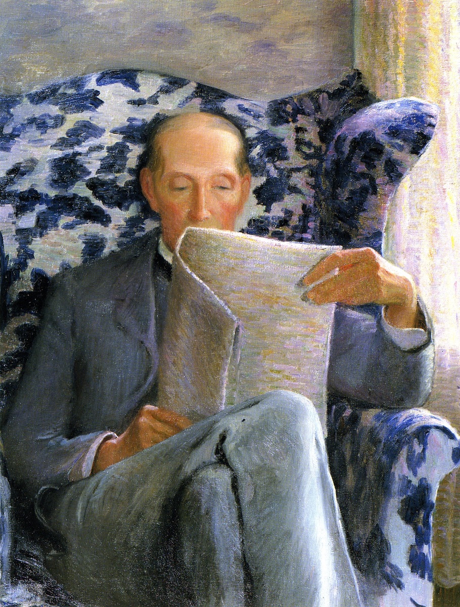 Thomas Sergeant Perry Reading a Newspaper (1924) - Lilla Cabot Perry Tablo