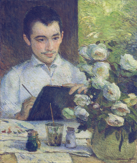 Pierre Bracquemond painting a bouquet of flowers (1887) - Marie Bracquemond Tablo