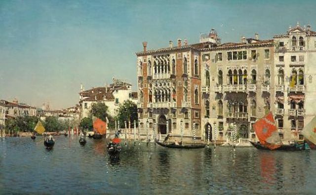 A View of Palazzo Cavalli and Palazzo Barbaro on the Grand Canal - Martín Rico y Ortega Tablo