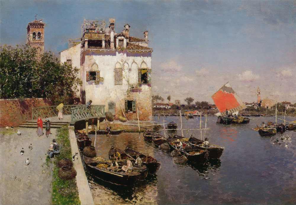 Venetian Fisherman with a Distant View of San Marco, Venice - Martín Rico y Ortega Tablo