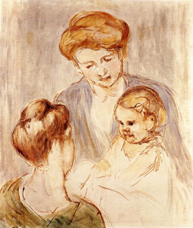 A Baby Smiling at Two Young Women (1873) - Mary Cassatt Tablo