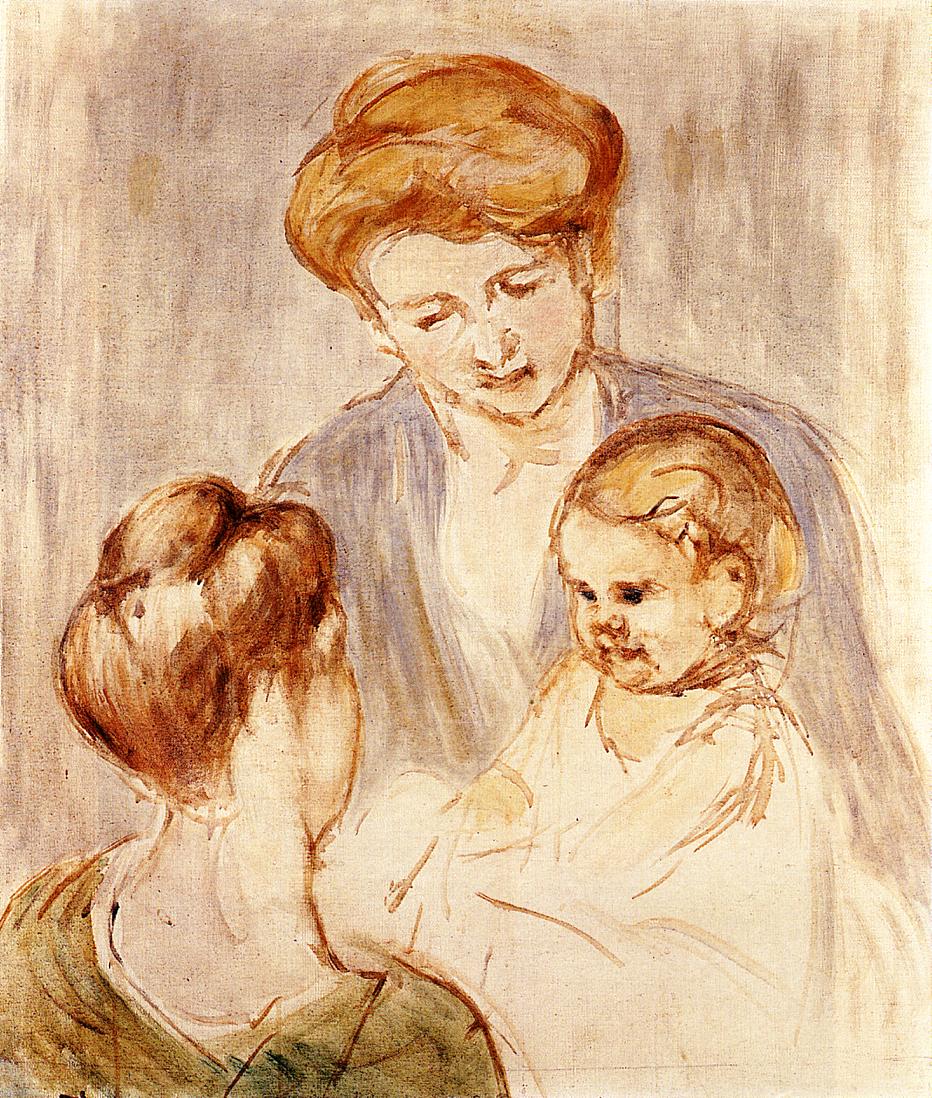 A Baby Smiling at Two Young Women (1873) - Mary Cassatt Tablo