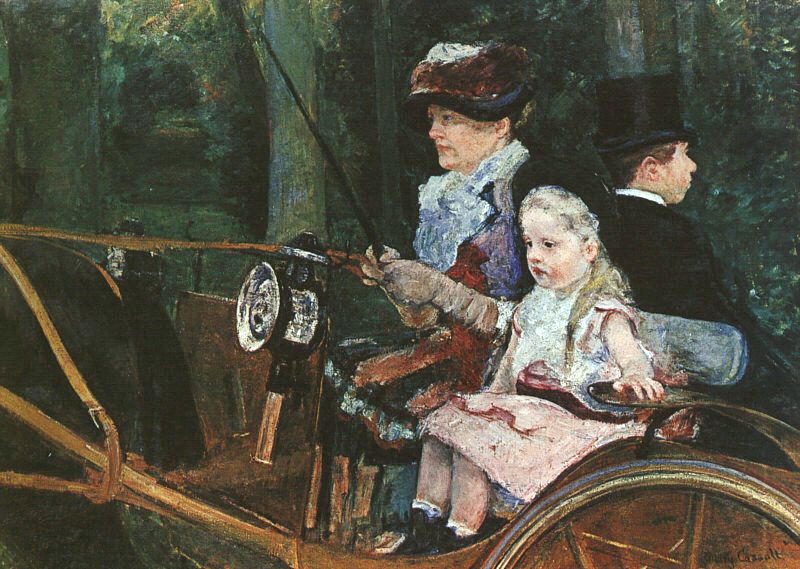 A woman and child in the driving seat (1881) - Mary Cassatt Tablo