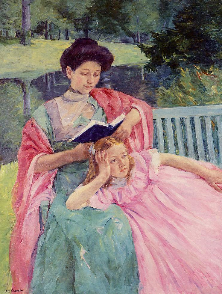 Auguste Reading to Her Daughter (1910) - Mary Cassatt Tablo