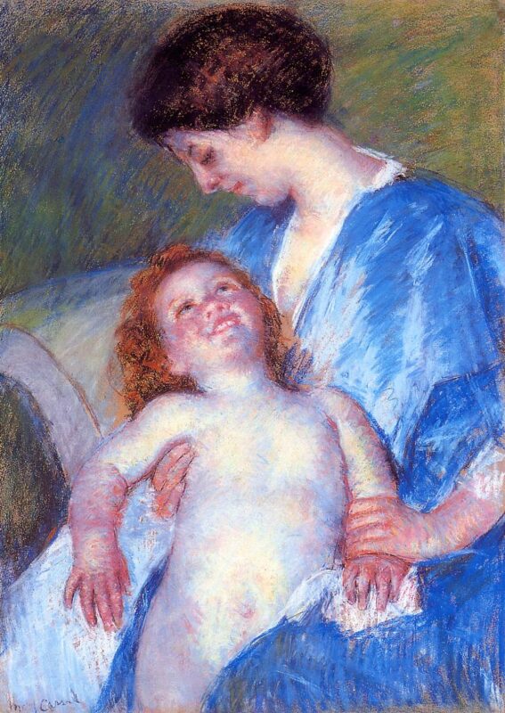 Baby Smiling up at Her Mother (1897) - Mary Cassatt Tablo