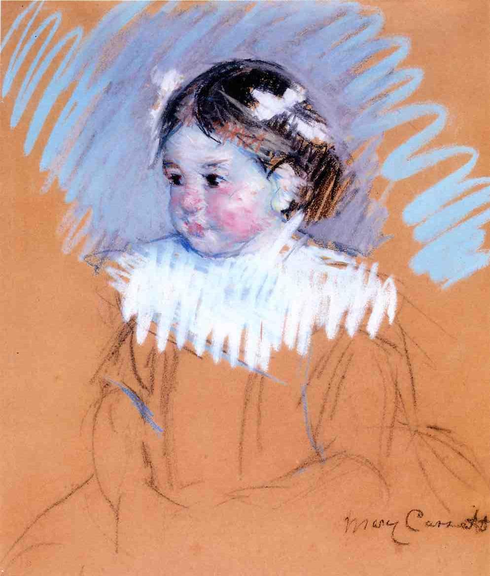 Bust of Ellen with Bows in Her Hair (1898) - Mary Cassatt Tablo