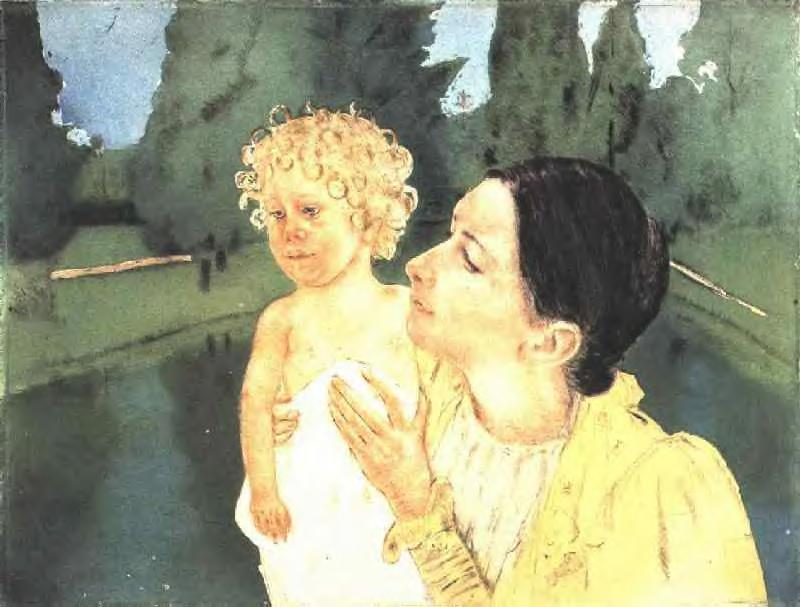 By the Pond (1898) - Mary Cassatt Tablo