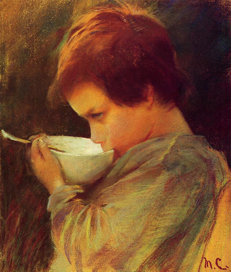 Child Drinking Milk (1868) - Mary Cassatt Tablo