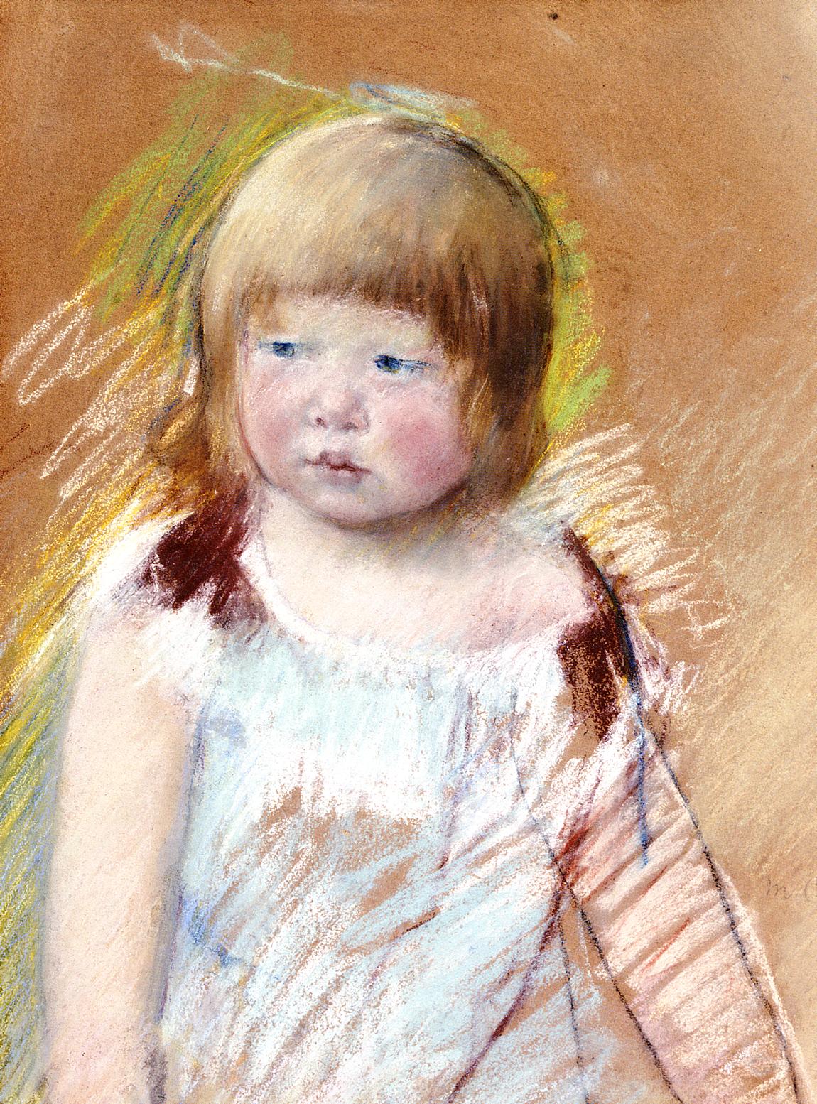 Child with Bangs in a Blue Dress (1910) - Mary Cassatt Tablo