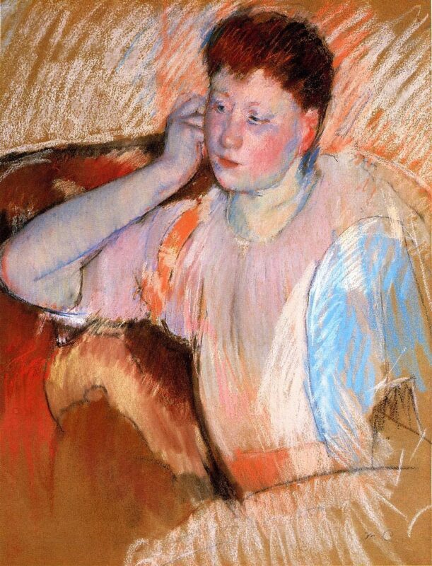 Clissa Turned Left with Her Hand to Her Ear (1895) - Mary Cassatt Tablo