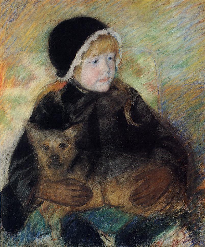 Elsie Cassatt Holding a Big Dog (1880) - Mary Cassatt Tablo