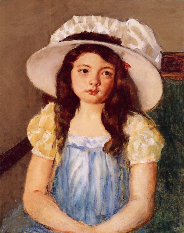 Francoise Wearing a Big White Hat (1908) - Mary Cassatt Tablo