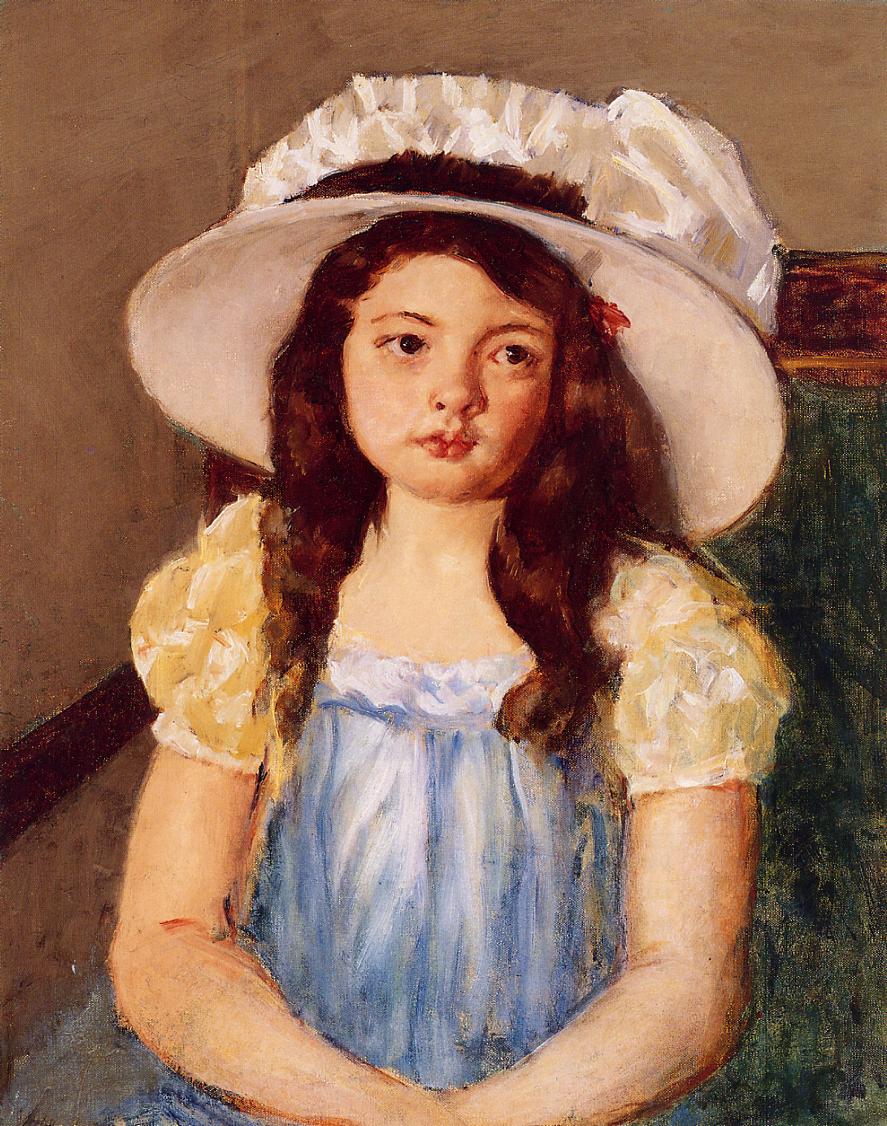 Francoise Wearing a Big White Hat (1908) - Mary Cassatt Tablo