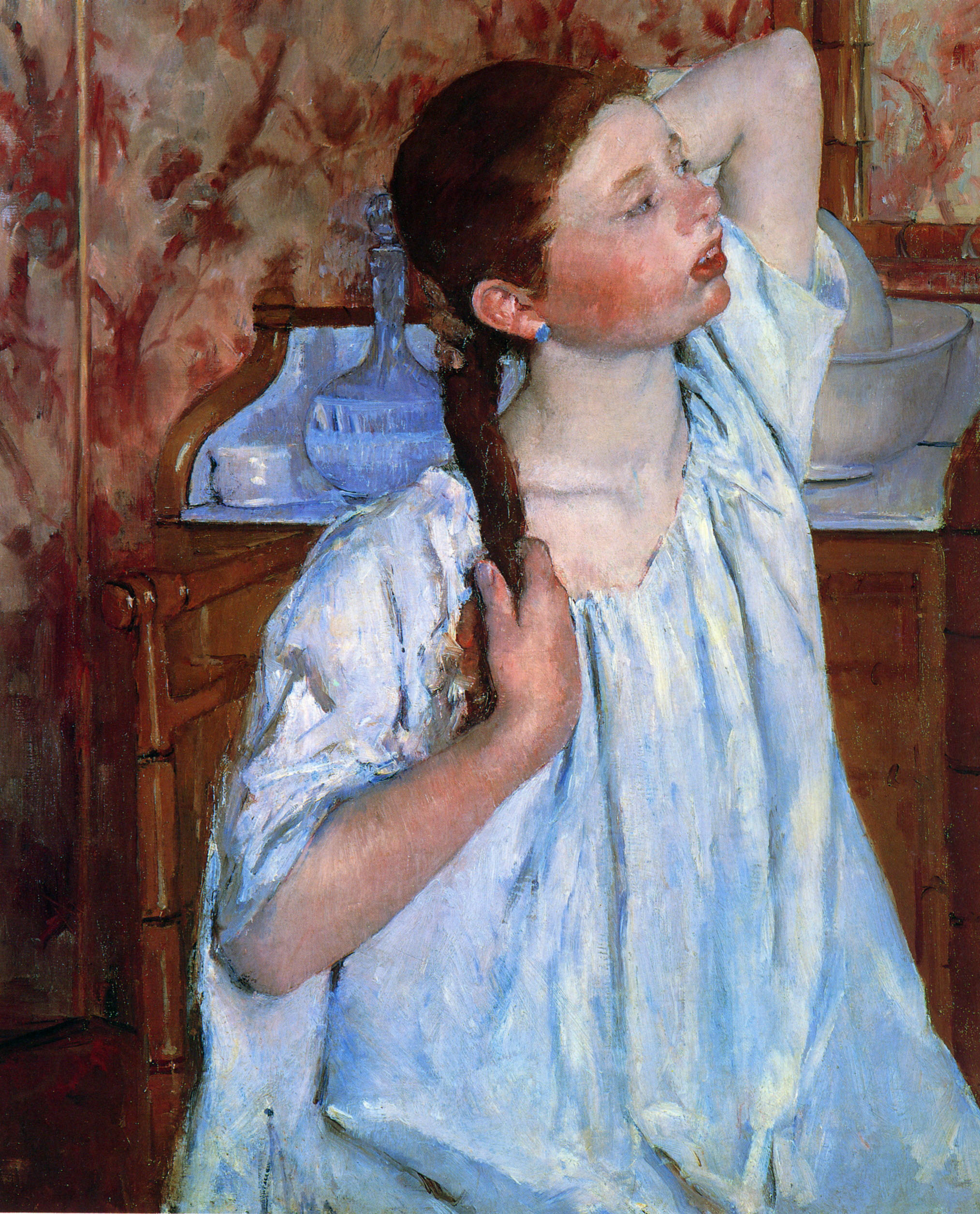 Girl Arranging Her Hair (1886) - Mary Cassatt Tablo